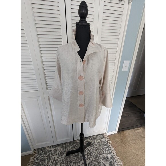 Talk of the Walk Jacket Womens XL Bell Sleeve Cream Frill Collar Retro Glam NEW - Picture 2 of 16